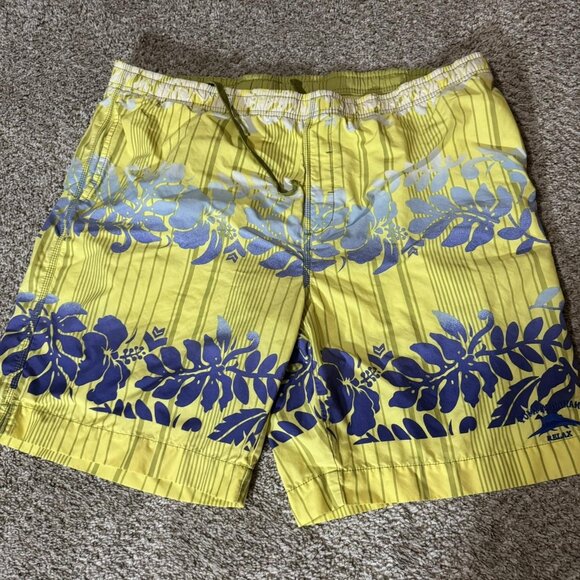 Tommy Bahama Shorts Mens XL Yellow Blue Floral Hawaiian Board Swim Trunks - Picture 1 of 11
